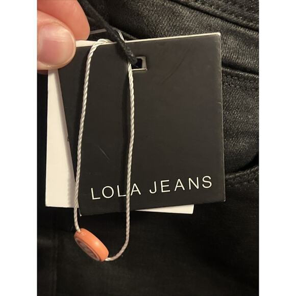 Lola Jeans Womens 28 Billie High Rise Bootcut Black Dark Wash Wax Coated A113 - Picture 5 of 8